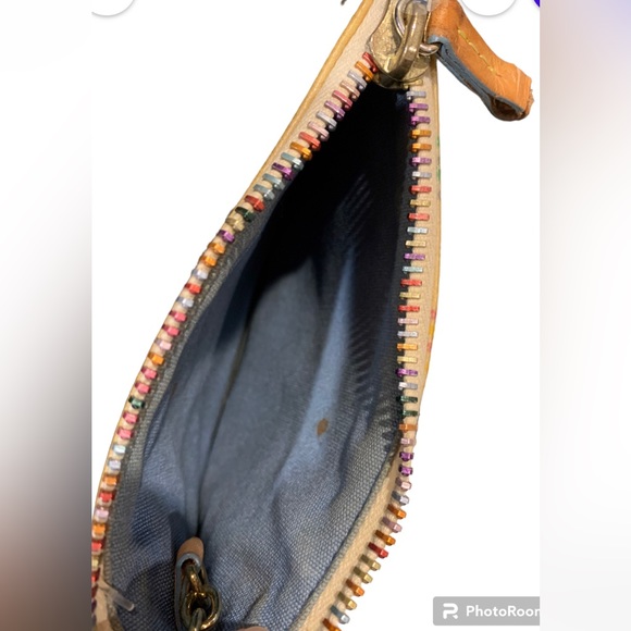 Dooney & Bourke Change Purse with Keychain, Yellow w multicolor DB Logo Zip Top - Picture 4 of 5